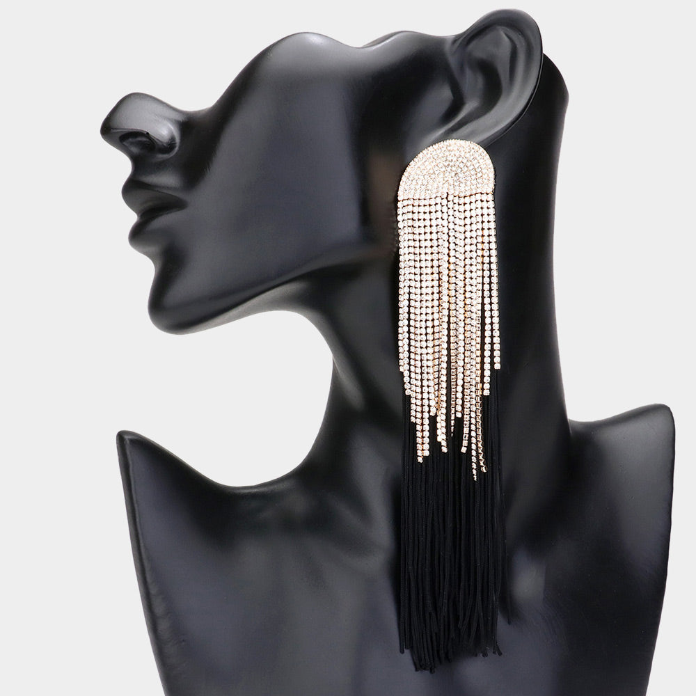 Rhinestone Accented Waterfall Tassel Earrings