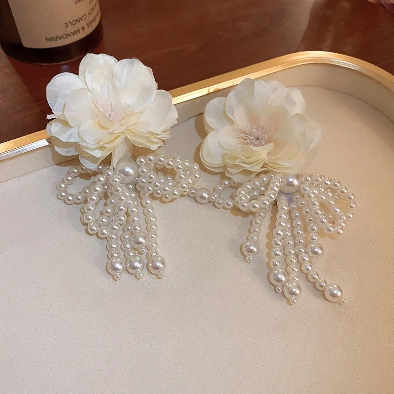 Pearl Flower Bow Earrings