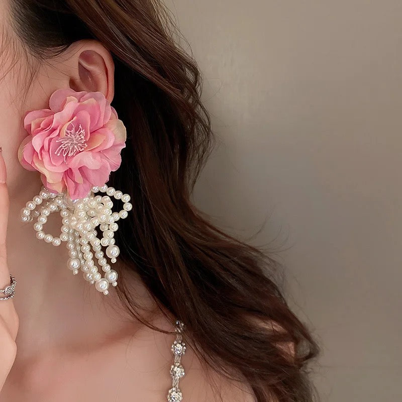 Pearl Flower Bow Earrings