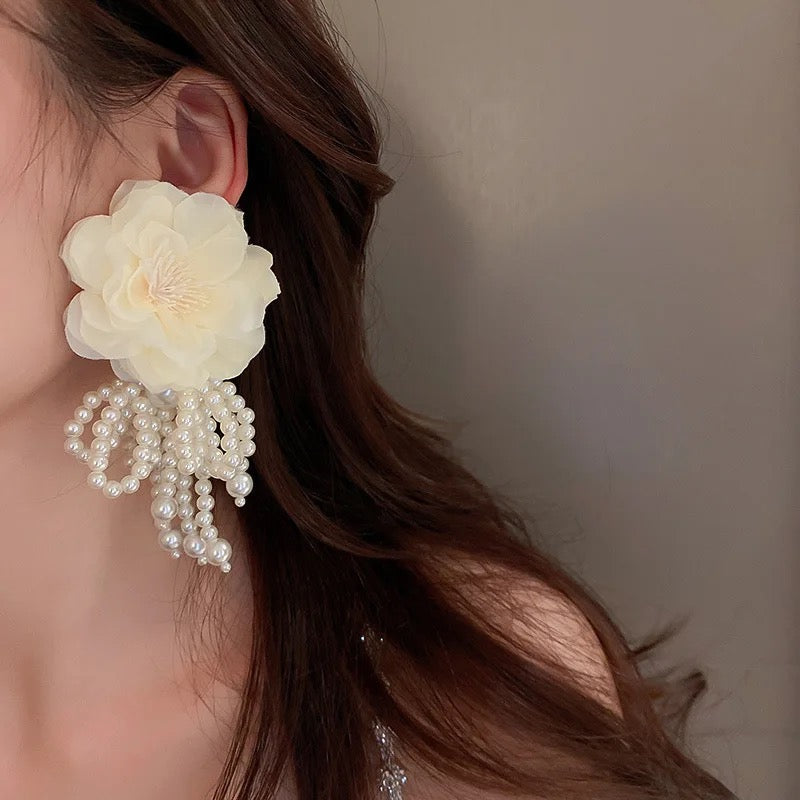 Pearl Flower Bow Earrings