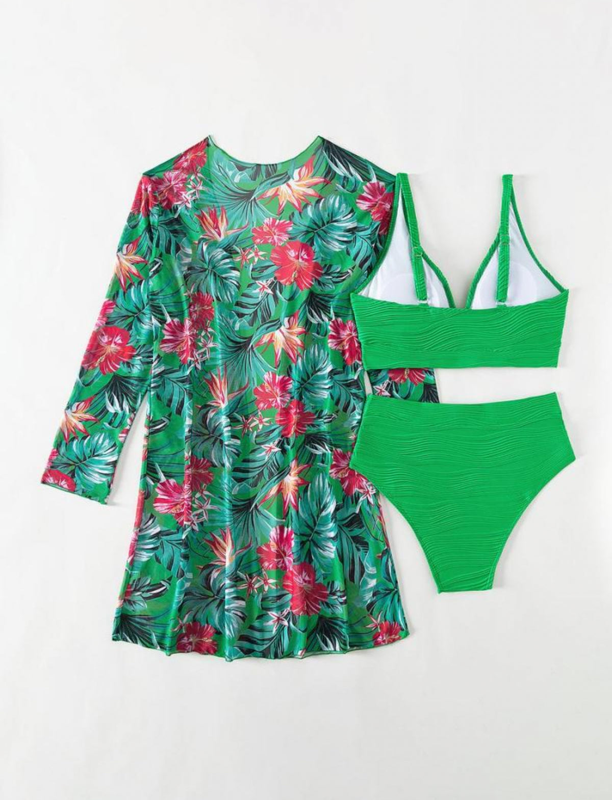 Floral 3PC High-waisted Swimwear Set