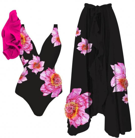 Blossom One Piece Swimsuit + Sarong Set