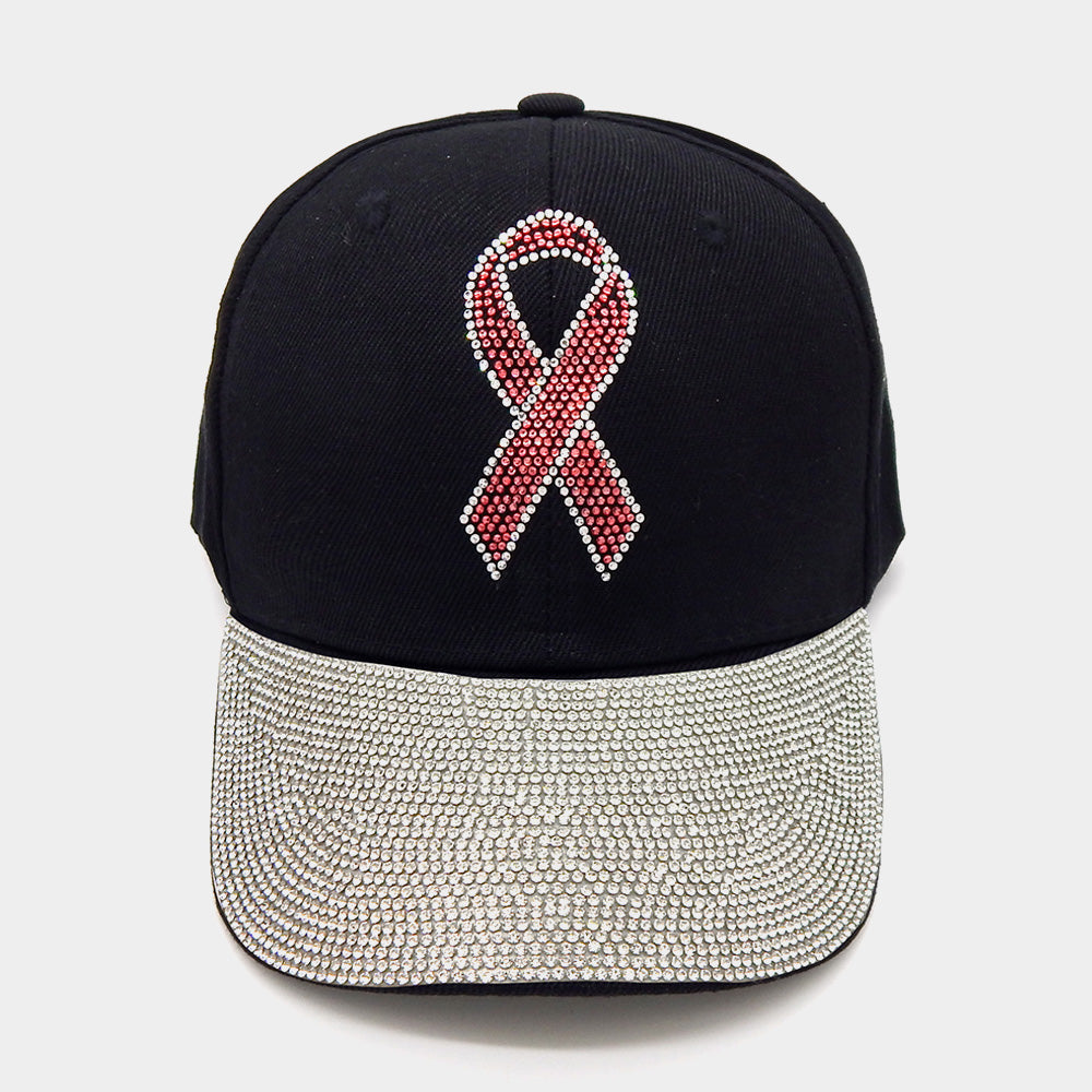 Pink Ribbon Rhinestone Brim Hat