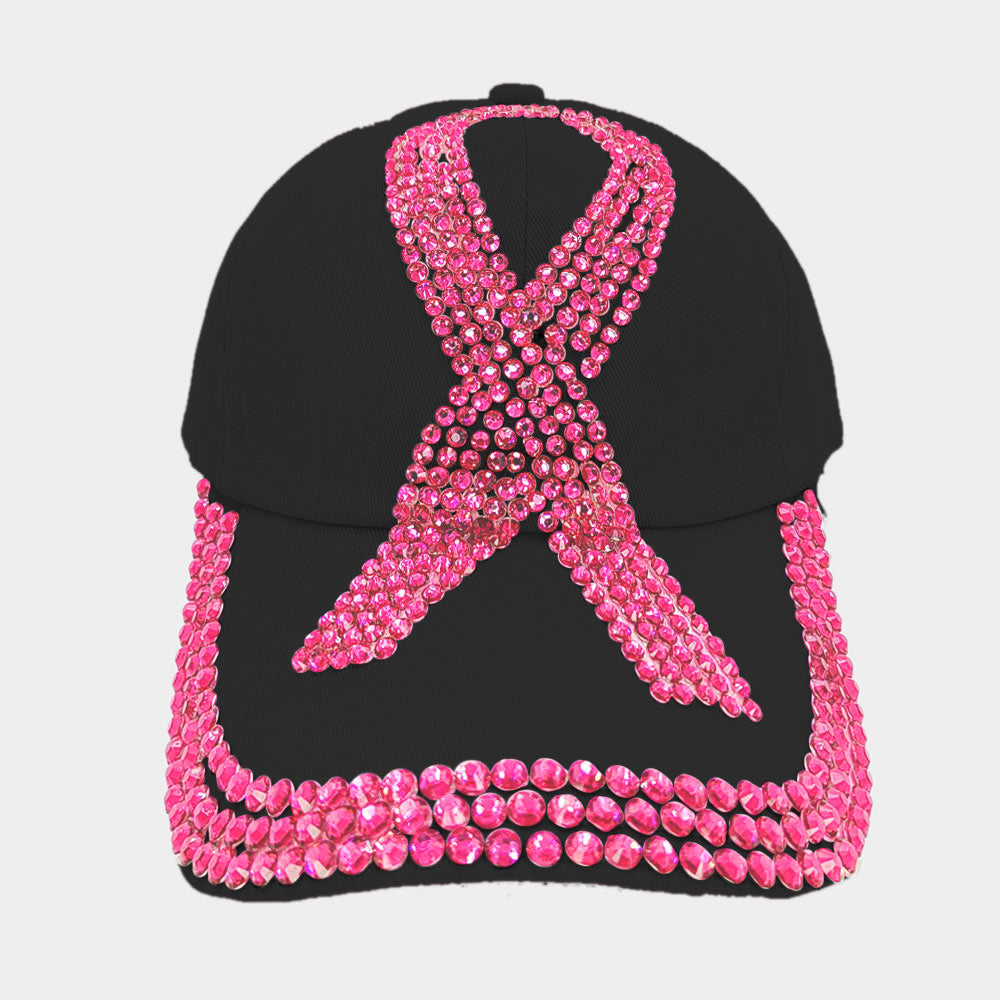 Bling Pink Ribbon Baseball Hat