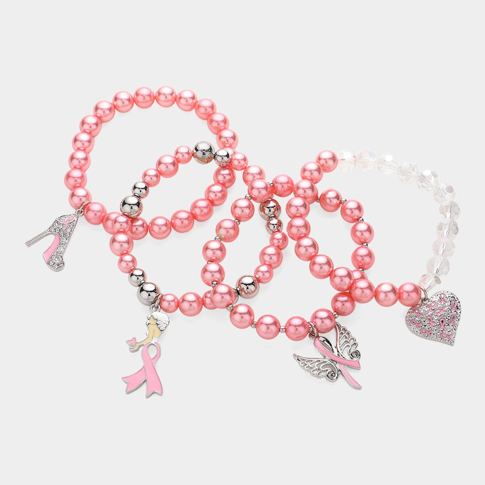 Pink Ribbon Heart Stiletto Bracelet Set