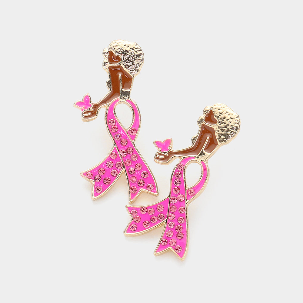 Pink Ribbon Butterfly Earrings