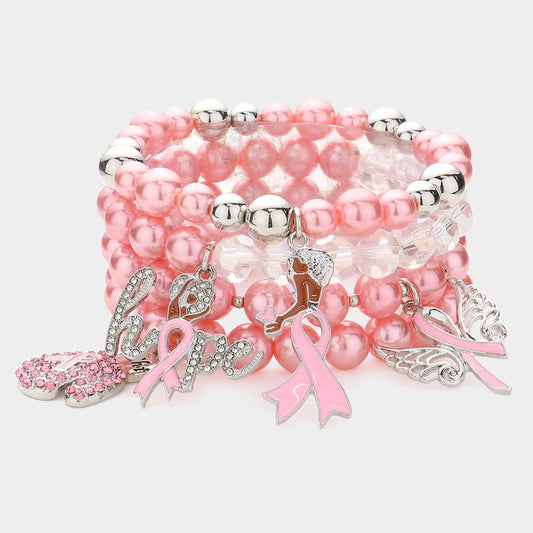 Pink Ribbon Hope Bracelet 4PC Set
