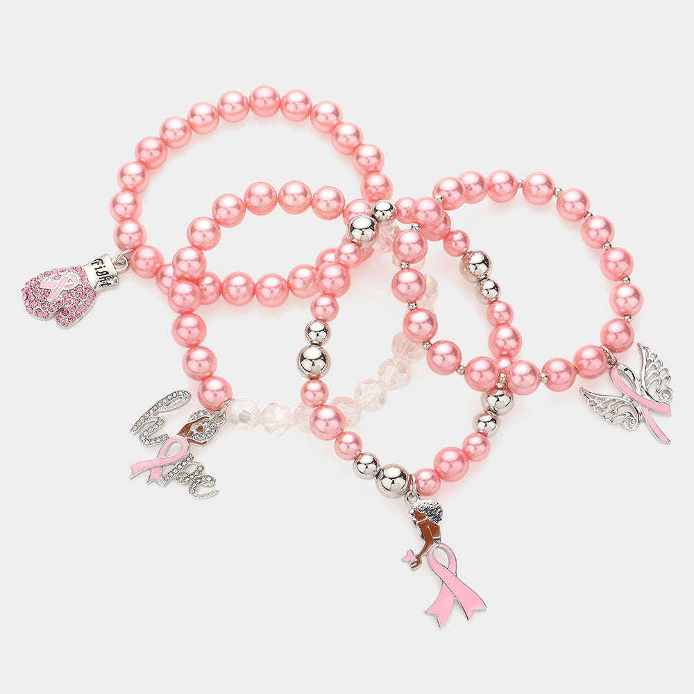 Pink Ribbon Hope Bracelet 4PC Set