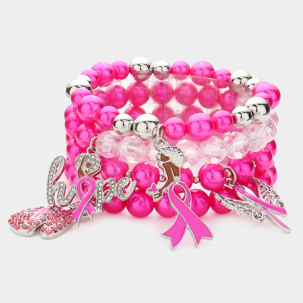 Pink Ribbon Hope Bracelet 4PC Set