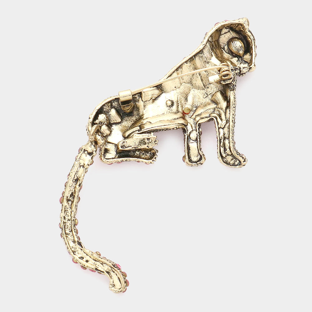 Rhinestone Leopard Brooch