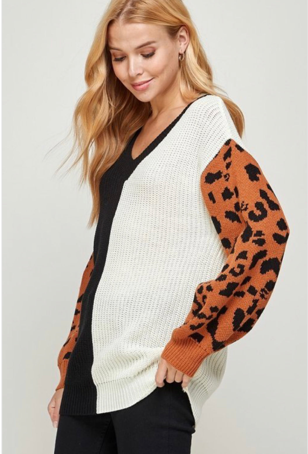 Leopard Print Color Block sweater