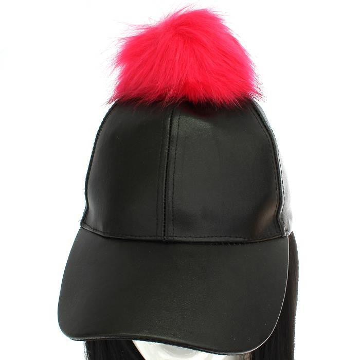 Leather Pom Pom Hat