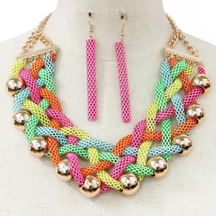 Rainbow Braided Mesh Necklace Set