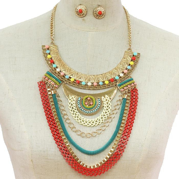 Layered Chain Necklace & Earring Set