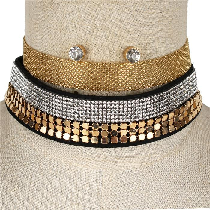 Mesh layered Choker Necklace Set