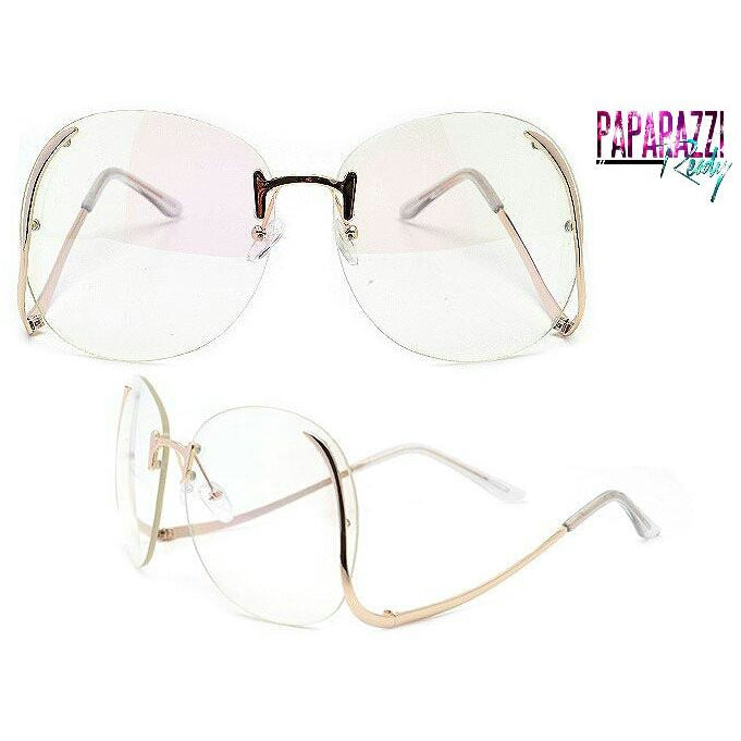 vintage sunglasses, clear sunglasses, rimless, rimless sunglasses, paparazzi ready