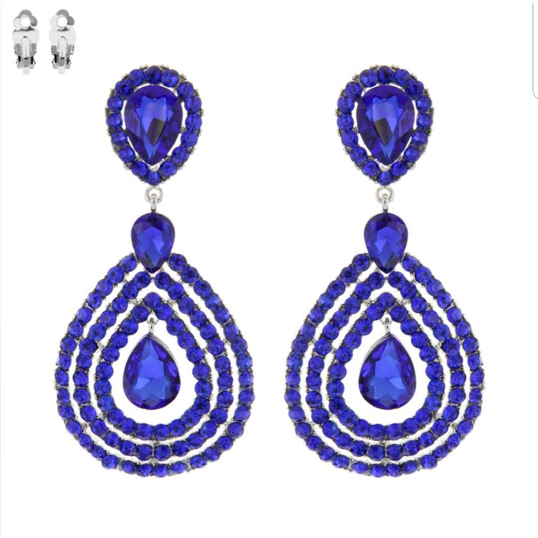 Crystal Reign Teardrop Earrings (Clip On)