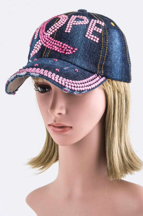 Pink Ribbon Hope Embellished  Denim Hat