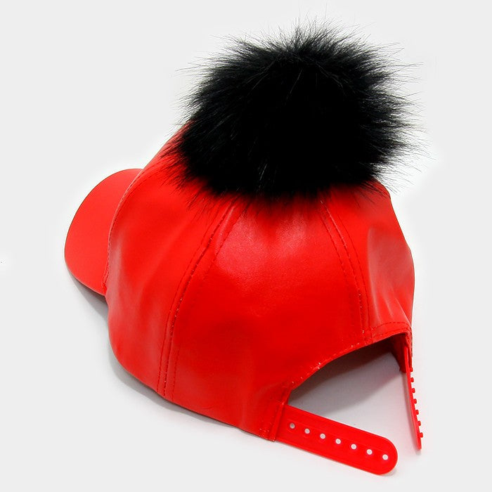 Leather Pom Pom Hat