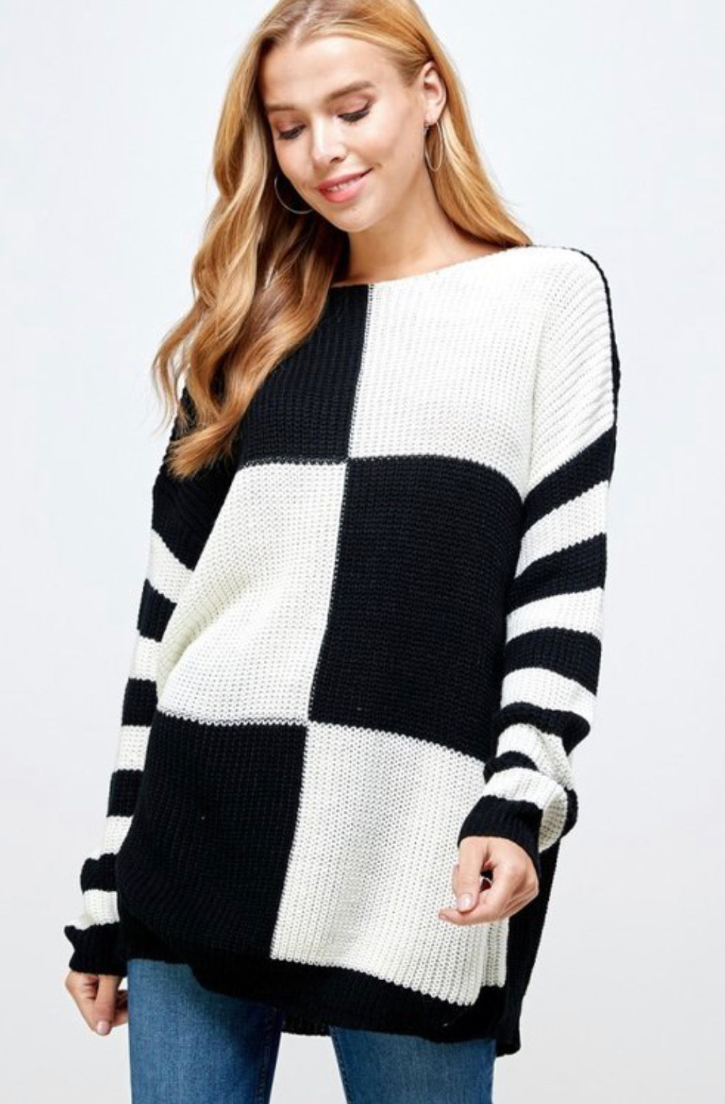 Color Block Sweater(Black & White)