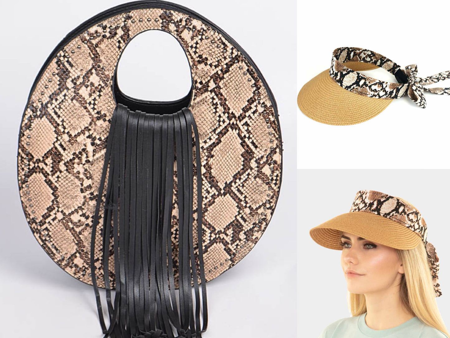 Boho Snakeskin Hat & Bag Bundle Set