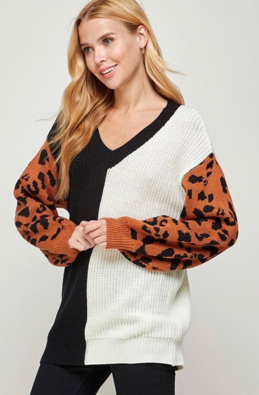 Leopard Print Color Block sweater