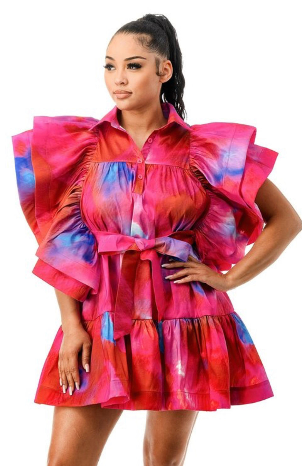 Always Ready Ruffle Dress (Plus Size) Water Color