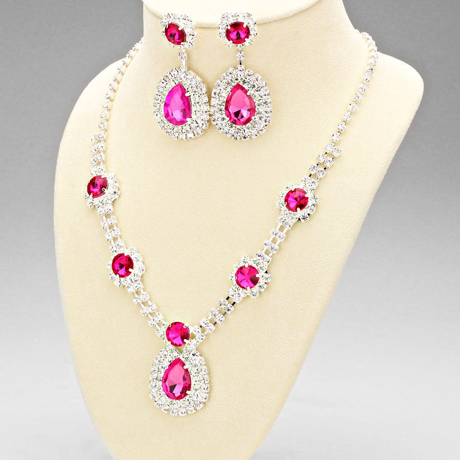 Princess Tear Drop Rhinestone Necklace & Earring Set