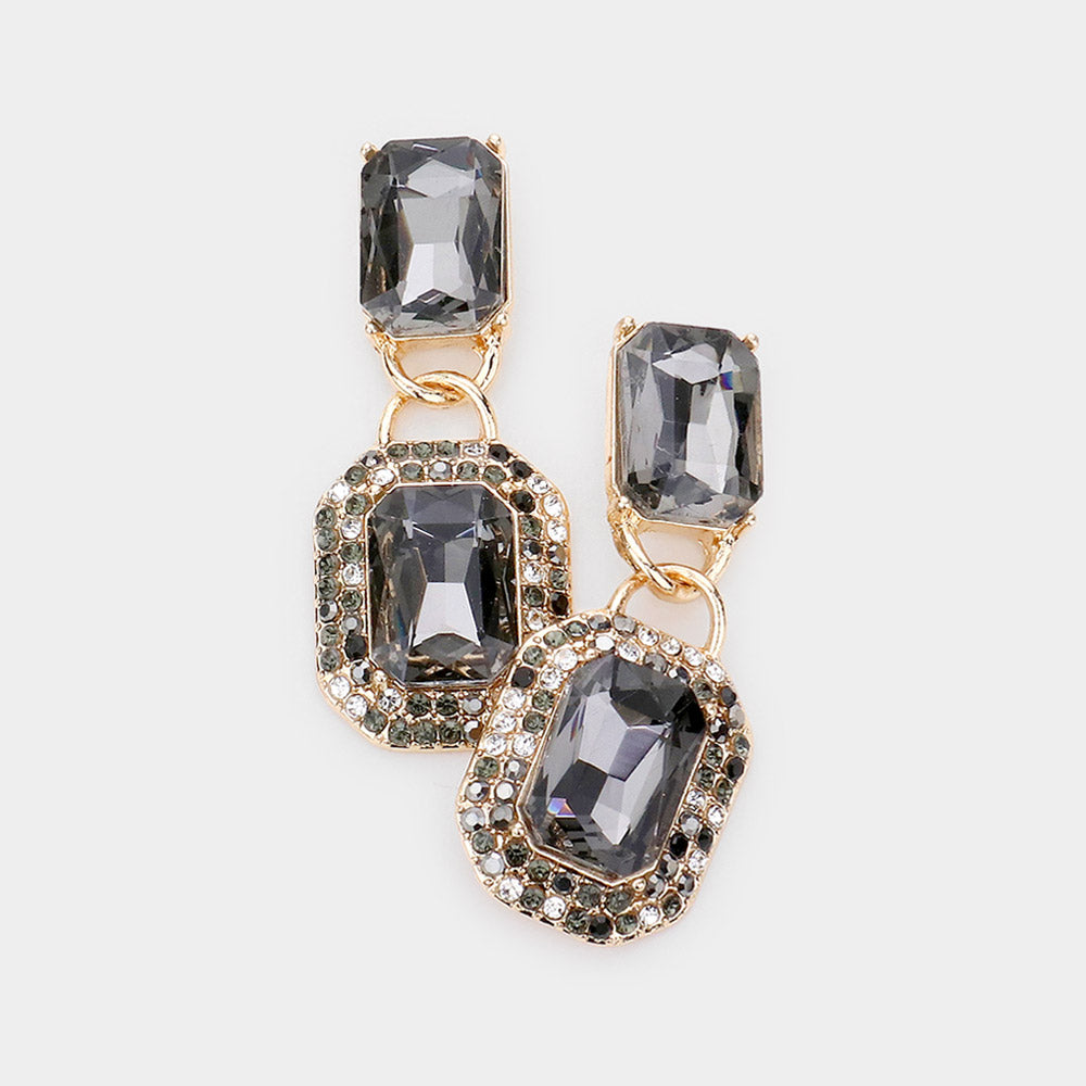 Emerald Cut Rhinestone Earrings