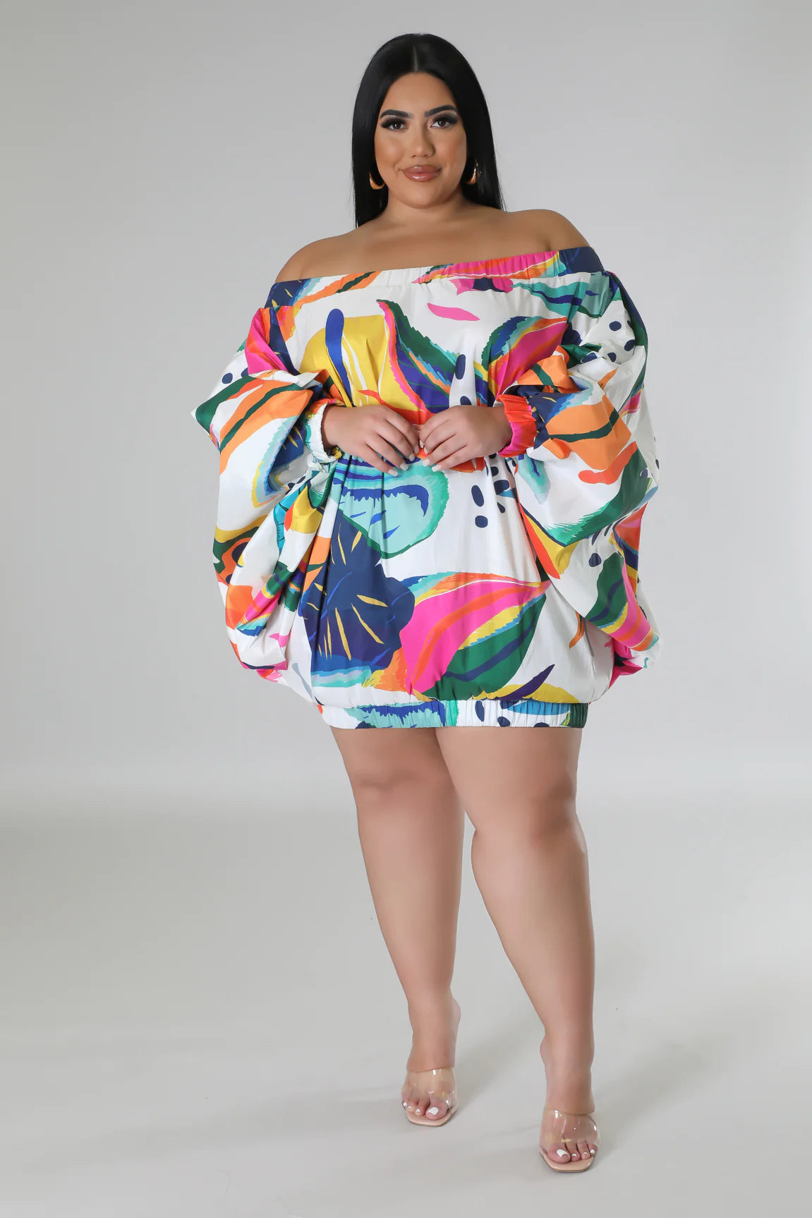 Tropical  Island Dress (White) Plus Size