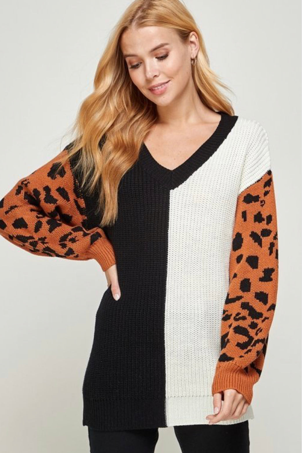 Leopard Print Color Block sweater