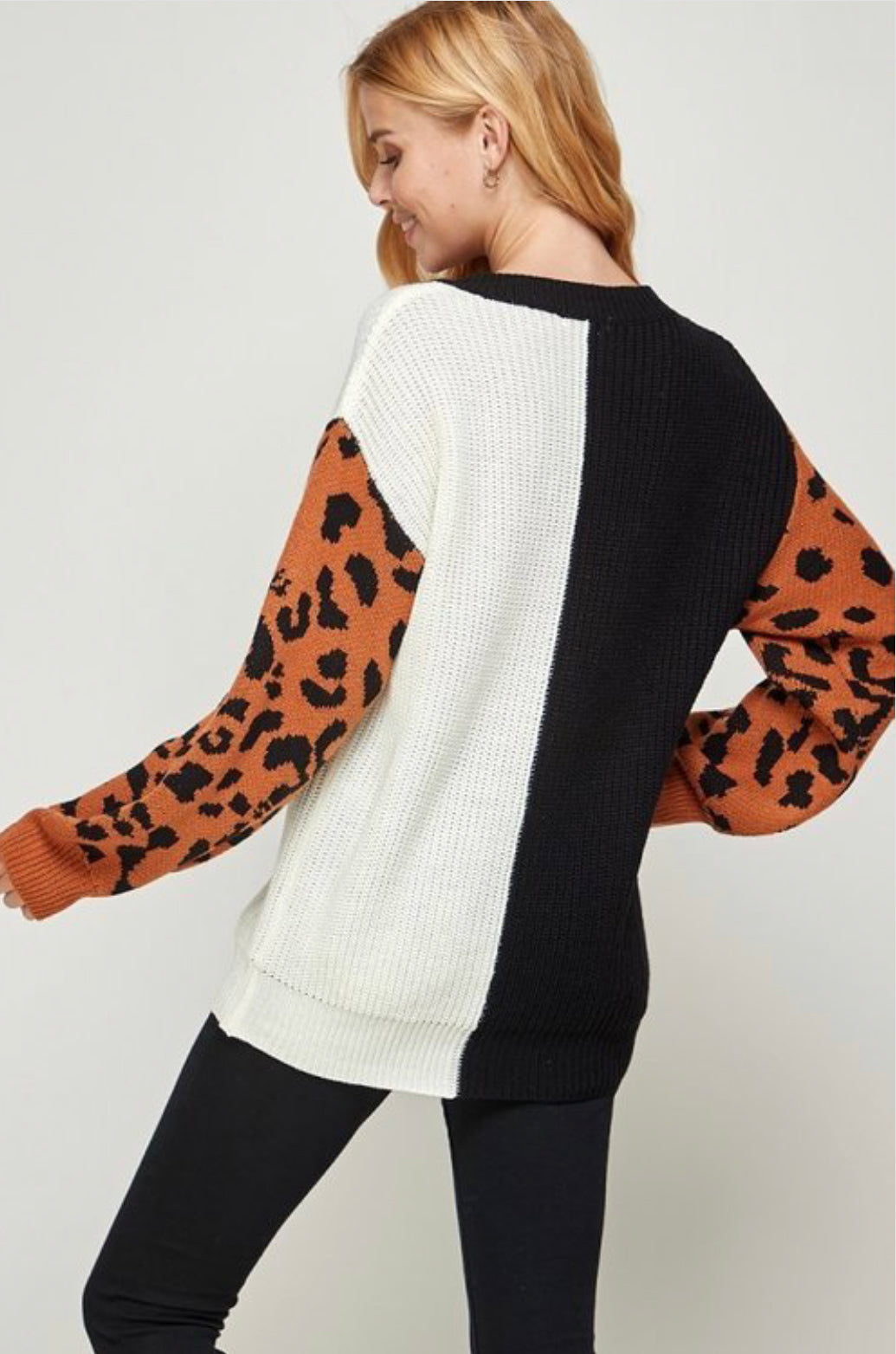 Leopard Print Color Block sweater