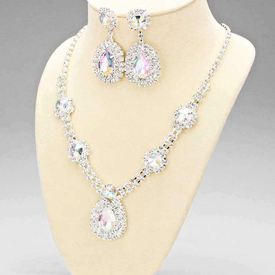 Princess Tear Drop Rhinestone Necklace & Earring Set