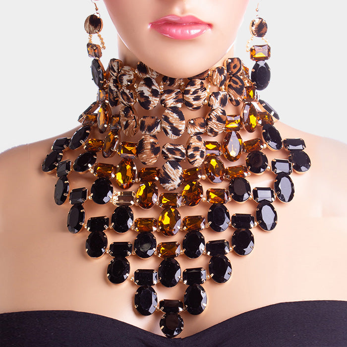 Own the Night Leopard Bib Choker Necklace Set