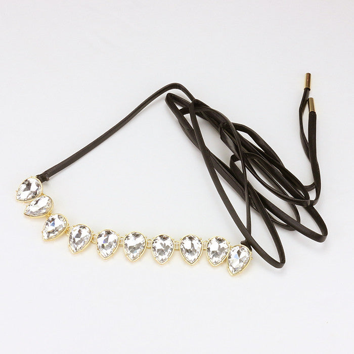 Rhinestone Leather Tie Choker