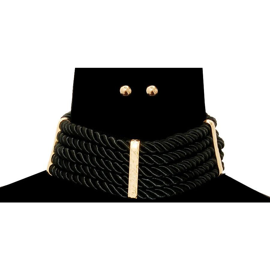 Layered Cord Choker Necklace & Earring Set