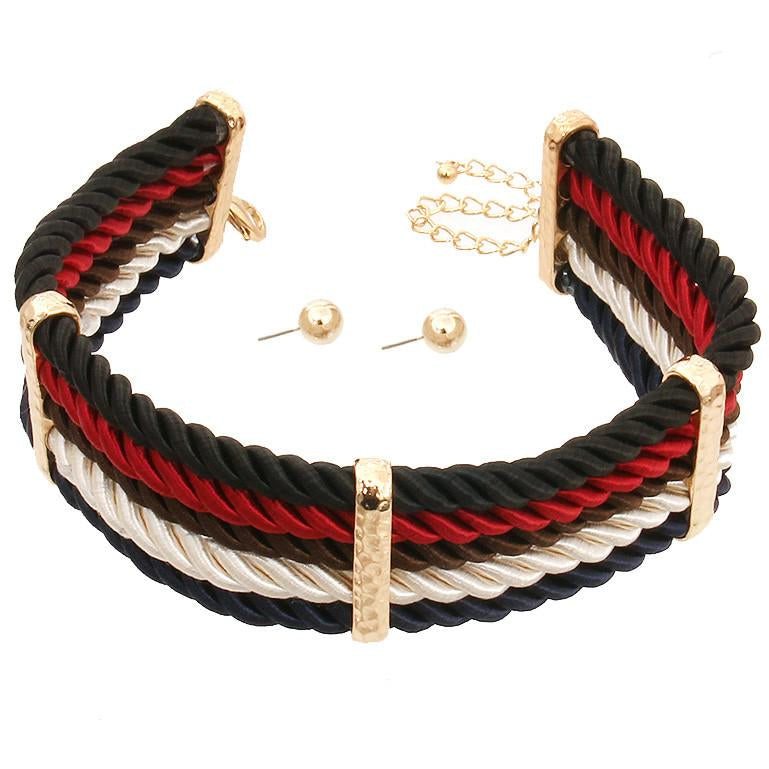 Layered Cord Choker Necklace & Earring Set