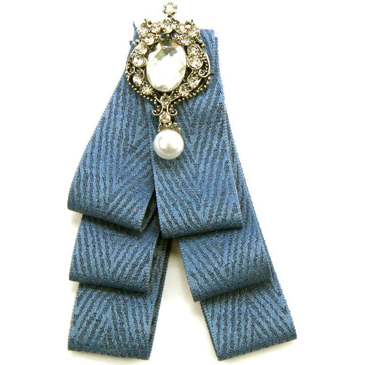 Crystal Denim Bow Tie Brooch