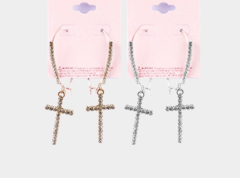 Rhinestone Cross Earrings (2Pair)