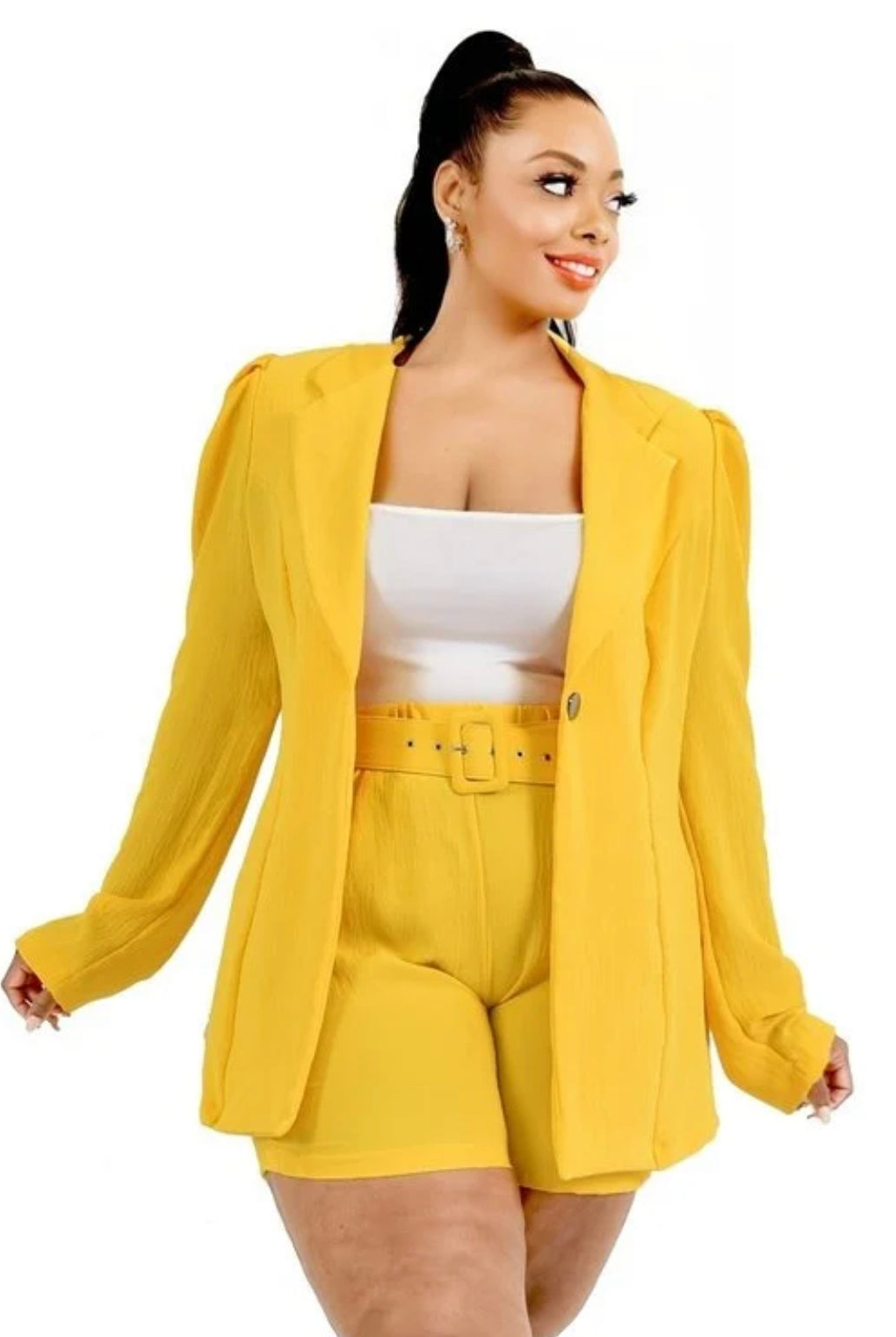 Power Shoulder Blazer Set (Plus Size)