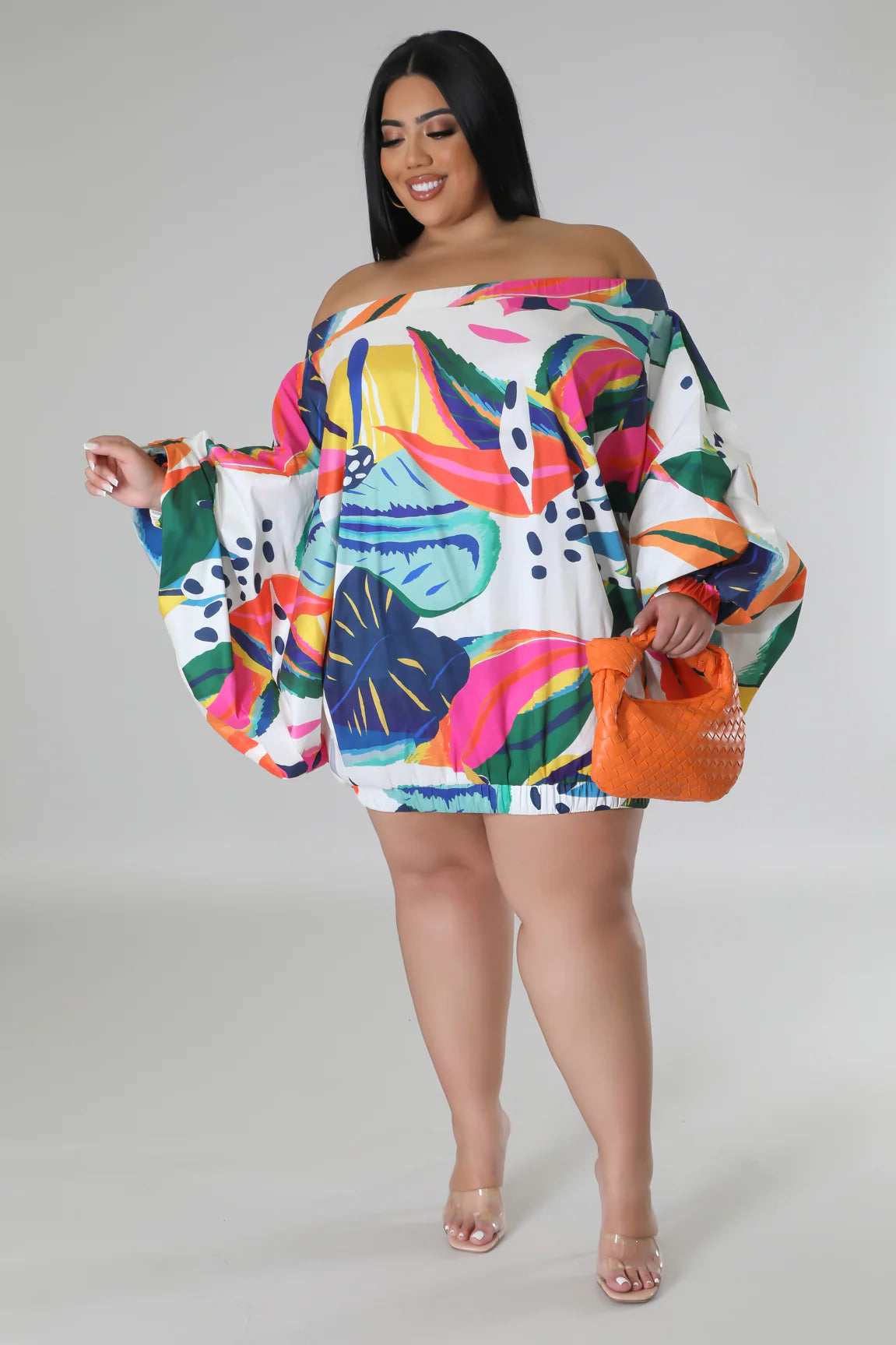 Tropical  Island Dress (White) Plus Size