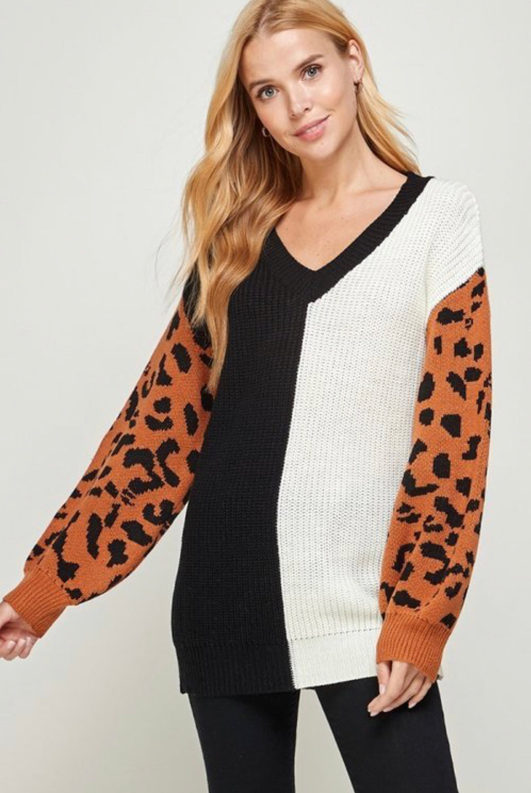 Leopard Print Color Block sweater