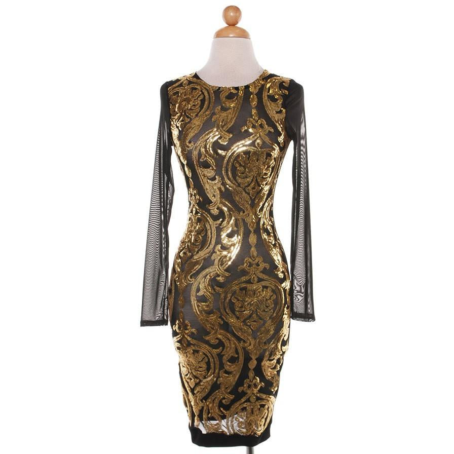 new years eve dress, bodycon, gold dress, mesh