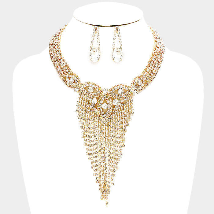 Rhinestone Pave Crystal Fringe Necklace