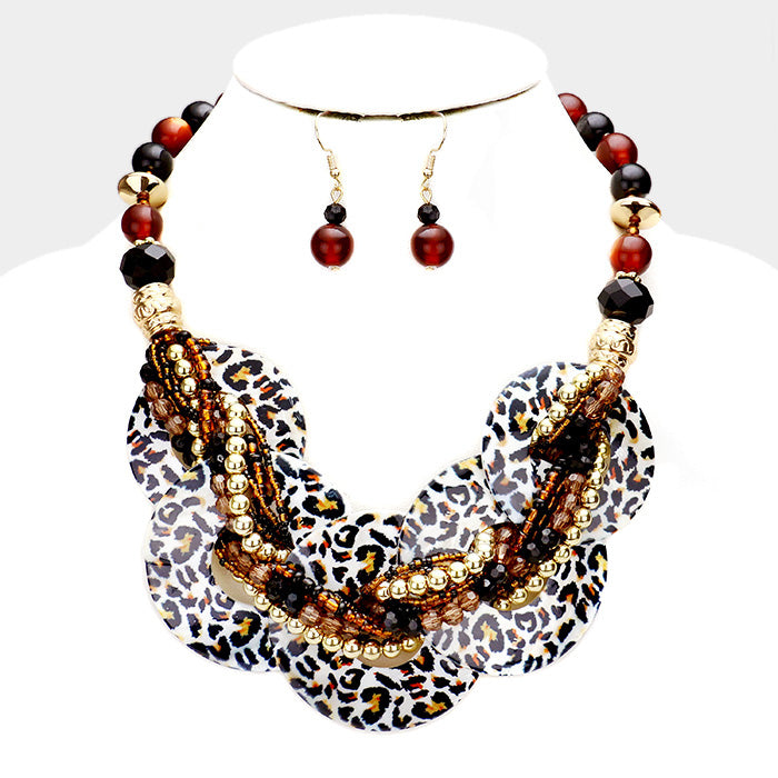 Leopard Round Shell Beaded Necklace Set