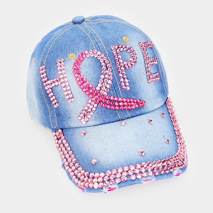 Pink Ribbon Denim Hope Bling Hat