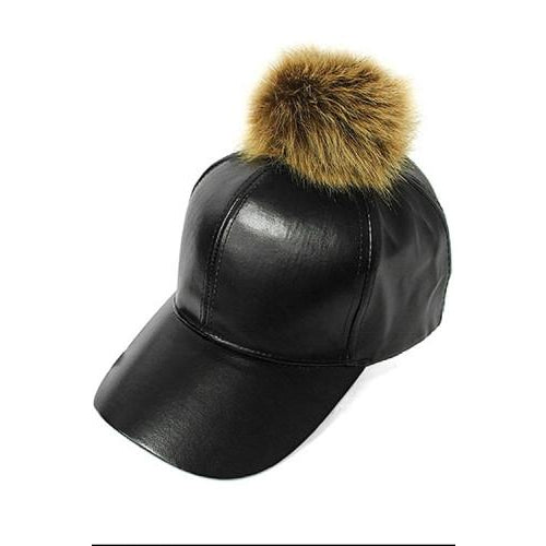 Leather Pom Pom Hat