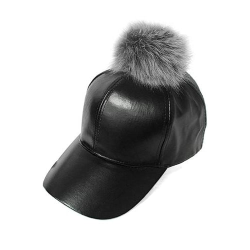 Leather Pom Pom Hat