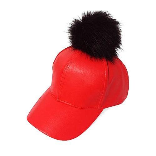 Leather Pom Pom Hat