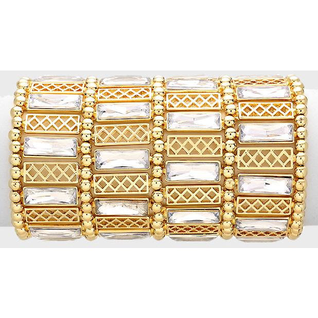 RECTANGLE CRYSTAL WIDE METAL STRETCH BRACELET